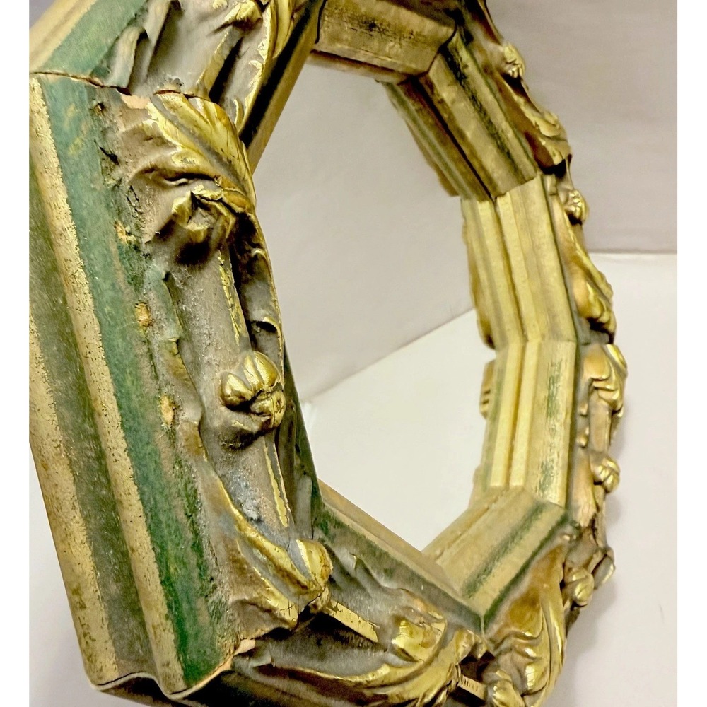 Vintage Hollywood Regency Mirror Vanity Wall Ornate Gold Scroll Old Wood Carved